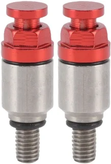 Twee M5x0.8 aluminium voorvork-uitblaasventielen, rood