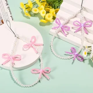 Universeel Kralen Telefoonhangers set van 2 (roze & paars)