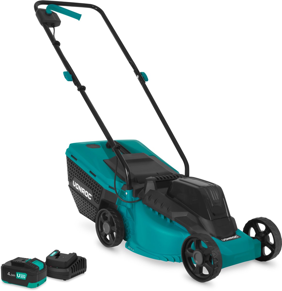 De VONROC Accu Grasmaaier 20V 32 cm met 4.0Ah Accu en Snellader in één oogopslag