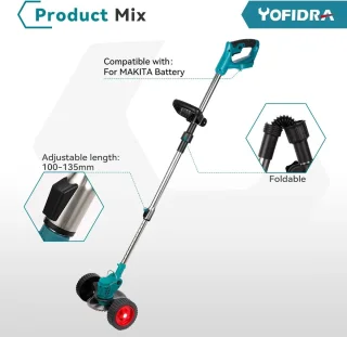 Yofidra Elektrische Grasmaaier Draadloos 2x Makita 18V Lichtblauw