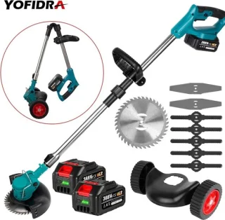 Yofidra Elektrische Grasmaaier Draadloos 2x Makita 18V Lichtblauw