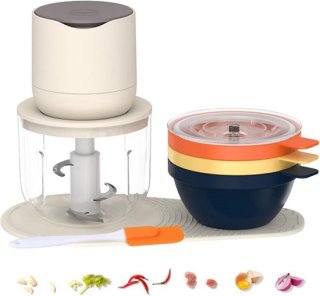 3-in-1 multifunctionele elektrische keukenmachine-vleesmolen-blenders-Hakmolen-600ML + 3 kleurrijke 240ml kommen-Voor knoflook, noten, vlees, groenten en uien-kitchenaid review