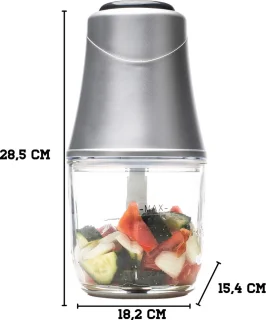 Hakmolen Elektrisch - Hakmolen Electrisch Met 600 ml Glazen Kom - Food Chopper Met 3 Titanium Messen – Keukenmachine - Groentesnijder – Mandoline – Vleessnijder
