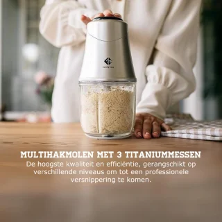 Hakmolen Elektrisch - Hakmolen Electrisch Met 600 ml Glazen Kom - Food Chopper Met 3 Titanium Messen – Keukenmachine - Groentesnijder – Mandoline – Vleessnijder