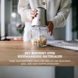 Hakmolen Elektrisch - Hakmolen Electrisch Met 600 ml Glazen Kom - Food Chopper Met 3 Titanium Messen – Keukenmachine - Groentesnijder – Mandoline – Vleessnijder
