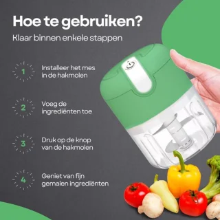 COCHO® Hakmolen elektrische - USB oplaadbal - Mini Portable Chopper - 250ml - Groen - Groentesijder