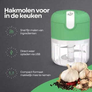 COCHO® Hakmolen elektrische - USB oplaadbal - Mini Portable Chopper - 250ml - Groen - Groentesijder