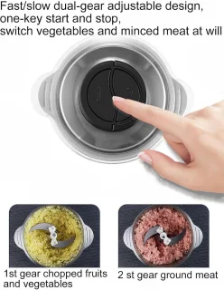 Hakmolen - Food Chopper - Elektrisch - 2 Snelheden - 250 W - 2 L - RVS Kom