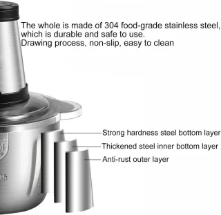 Hakmolen - Food Chopper - Elektrisch - 2 Snelheden - 250 W - 2 L - RVS Kom