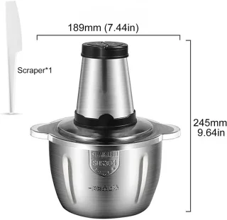 Hakmolen - Food Chopper - Elektrisch - 2 Snelheden - 250 W - 2 L - RVS Kom