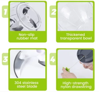 Kraftverdia® - Handmatig hakmolen-520 ml Mini Uienhakker-Uiensnijder Keuken-3 Roestvrijstalen Messen-Groentesnijder-2 stuks