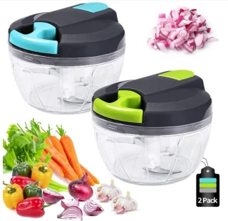 Kraftverdia® - Handmatig hakmolen-520 ml Mini Uienhakker-Uiensnijder Keuken-3 Roestvrijstalen Messen-Groentesnijder-2 stuks