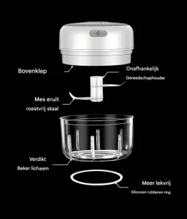 Elektrische knoflookhakker en vleesmolen, groentehakker voor in de keuken，Multi-hakker, USB-oplaadbaar voor babyvoeding, knoflook