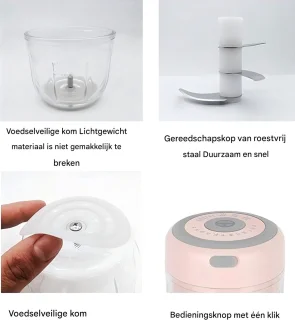 Elektrische knoflookhakker en vleesmolen, groentehakker voor in de keuken，Multi-hakker, USB-oplaadbaar voor babyvoeding, knoflook