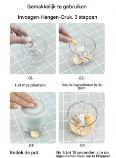 Elektrische knoflookhakker en vleesmolen, groentehakker voor in de keuken，Multi-hakker, USB-oplaadbaar voor babyvoeding, knoflook