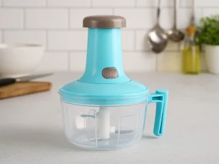 Handhakker - Groentehakker - Keukenmixer - Handmatige hakmolen - 2-in-1 hakker en mixer - Mini hakmolen - Groente snijder - RVS messen hakker - Blauw