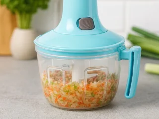 Handhakker - Groentehakker - Keukenmixer - Handmatige hakmolen - 2-in-1 hakker en mixer - Mini hakmolen - Groente snijder - RVS messen hakker - Blauw