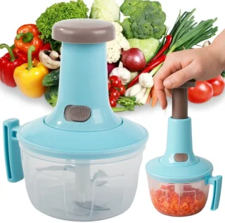 Handhakker - Groentehakker - Keukenmixer - Handmatige hakmolen - 2-in-1 hakker en mixer - Mini hakmolen - Groente snijder - RVS messen hakker - Blauw