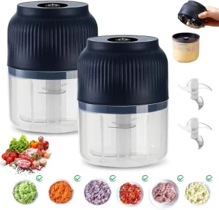 2 stuks mini accuhakmolens, 300 ml, blauw
