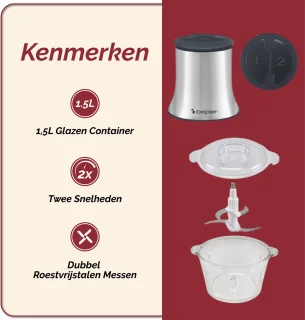 Beper P102ROB001 Elektrische Hakmolen 1.5L RVS