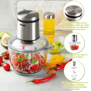 DOMO Master Chopper DO9244MC hakmolen 1.4L 400W wit/zilver