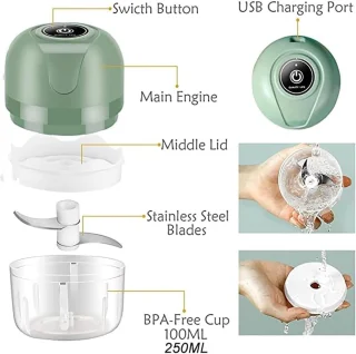 Elektrische Groentesnijder 2-in-1 Oplaadbaar 30W 250ml Groen