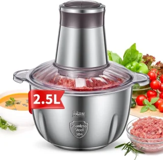Elektrische groentesnijder inox 2,5 l 350w met 2 snelheden en 4 messen
