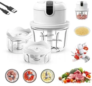 Elektrische mini-uiensnijder en multihakmolen, 100 + 200 + 350 ml