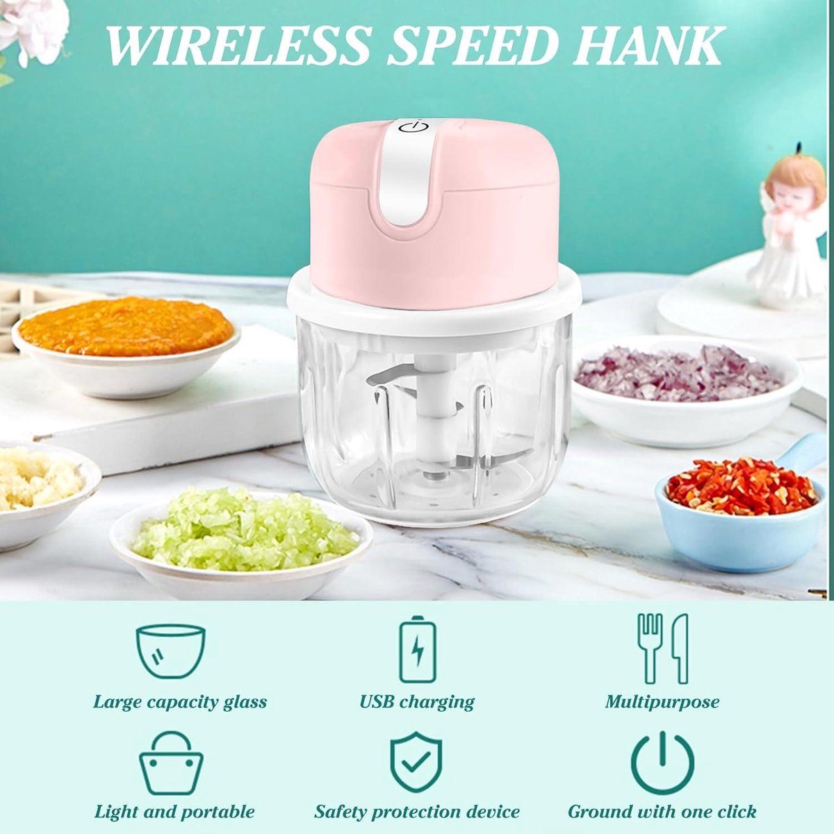 Wat vinden we goed aan de Elektrische mini-uiensnijder USB 250ml roze