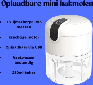Hakmolen USB Oplaadbaar Mini 250ml Wit