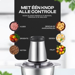 HGMD Elektrische Hakmolen 1,8L RVS Kom 300W