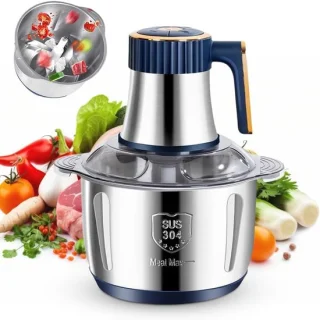 KeukenElektrische vleesmolen, 500 W, universele hakmolen met 5 l roestvrijstalen kom, 5 snelheden voor vlees, uien, fruit, groenten en babyvoeding, praktische voedselprocessor voor de keuken