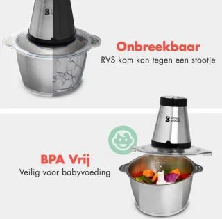 KitchenBrothers Hakmolen Elektrisch 300W 1,8L RVS Kom