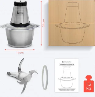 KitchenBrothers Hakmolen Elektrisch 300W 1,8L RVS Kom