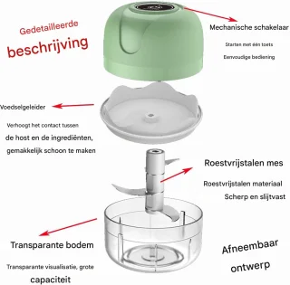Mini Elektrische Knoflookhakker 250ml - Blauwgroen