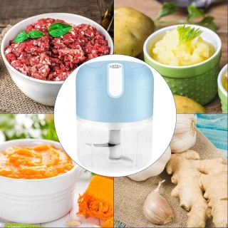 Mini USB Hakmolen Foodprocessor Chopper RVS Messen 250 ml Lichtblauw