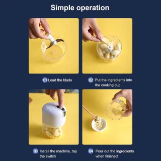 Mini USB Hakmolen Foodprocessor Chopper RVS Messen 250 ml Lichtblauw