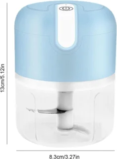 Mini USB Hakmolen Foodprocessor Chopper RVS Messen 250 ml Lichtblauw
