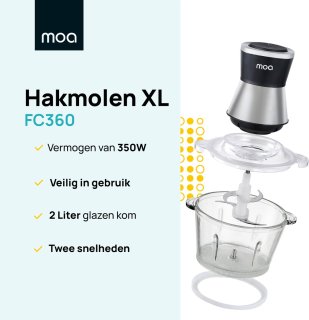 MOA Hakmolen Elektrisch Food Chopper XL 350W 2L RVS