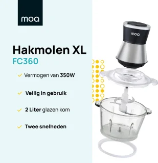 MOA Hakmolen Elektrisch Food Chopper XL 350W 2L RVS