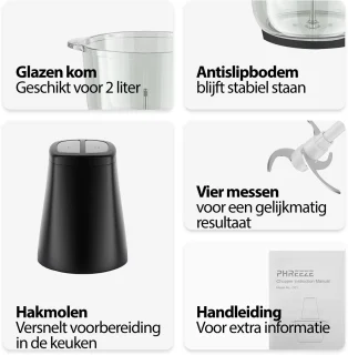 Phreeze Food Chopper XL 2L 500W RVS