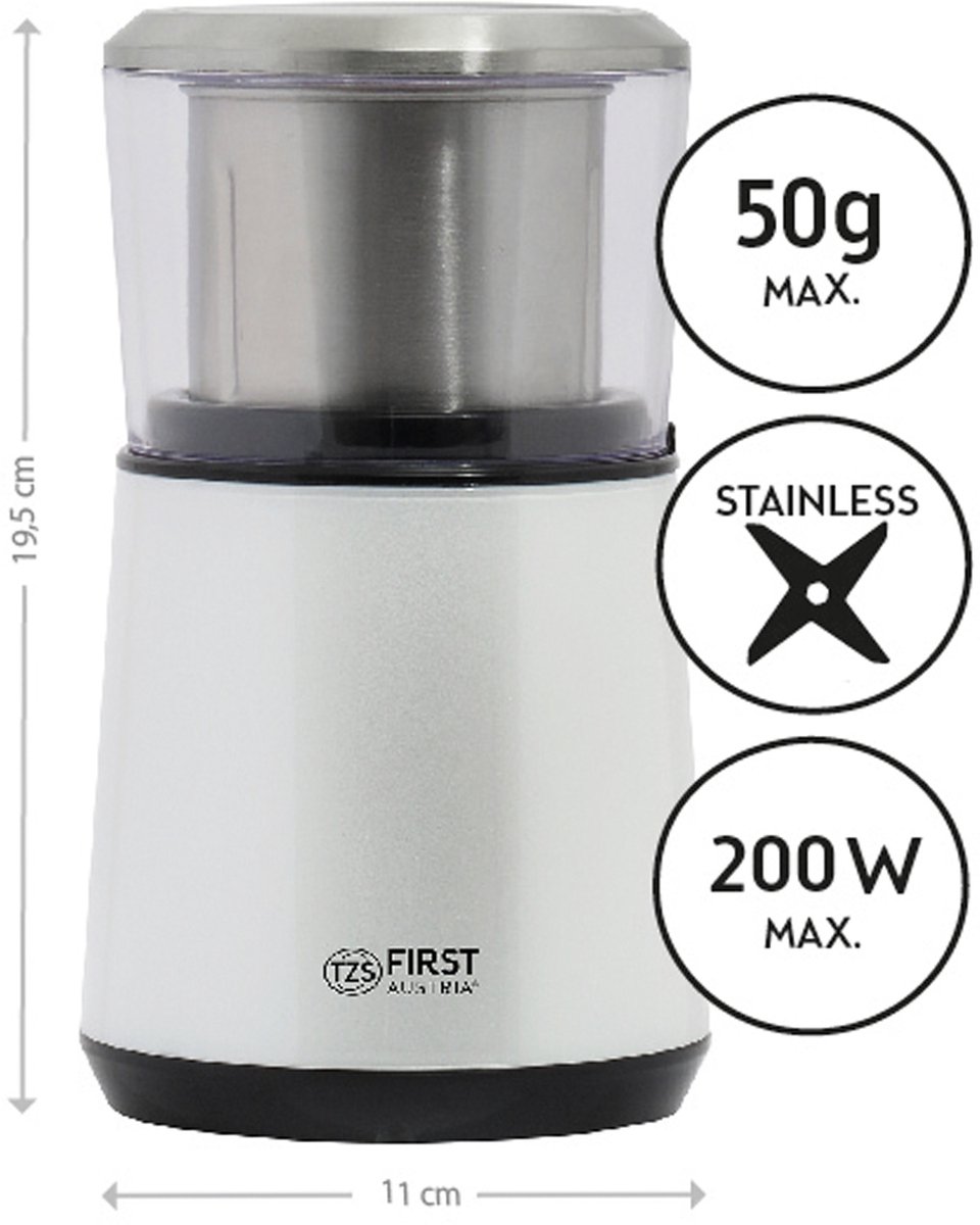 Wat vinden we goed aan de TZS First Austria Elektrische Kaffeemühle 2in1 65 ml Weiß