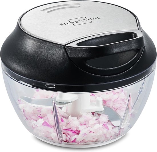 Praktische handmatige hakmolen met Japanse staalmessen — snel, scherp en compact