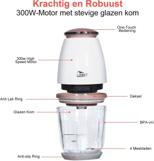 Uten FP126G Elektrische Hakmolen met Glazen Kom 0.7L
