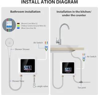 Elektronische Doorstroomboiler 7500W - Tankloze Mini-Boiler voor Keuken en Badkamer - LED Temperatuurweergave