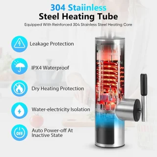 Elektrische kraan met doorstroomboiler - 3000 W, 230 V, onmiddelijke warmwaterlevering met LED-display, flexibele uitloop en 360 graden rotatie