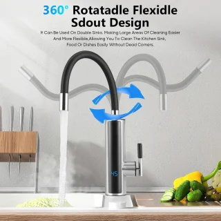 Elektrische kraan met doorstroomboiler - 3000 W, 230 V, onmiddelijke warmwaterlevering met LED-display, flexibele uitloop en 360 graden rotatie