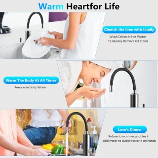 Elektrische kraan met doorstroomboiler - 3000 W, 230 V, onmiddelijke warmwaterlevering met LED-display, flexibele uitloop en 360 graden rotatie