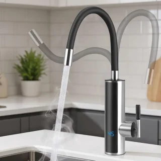 Elektrische kraan met doorstroomboiler - 3000 W, 230 V, onmiddelijke warmwaterlevering met LED-display, flexibele uitloop en 360 graden rotatie