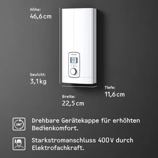 Elektronisch geregelde doorstroomverwarmer met LCD-display en energiezuinige technologie